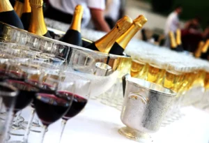 Champagne and wine glasses prepared for guests, showcasing the sports hospitality benefits of premium event experiences.